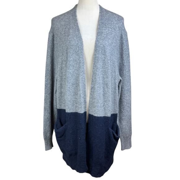 Madewell XL Navy Gray Colorblock Soft Merino Wool Long Sleeve Cardigan Pockets - Picture 1 of 12